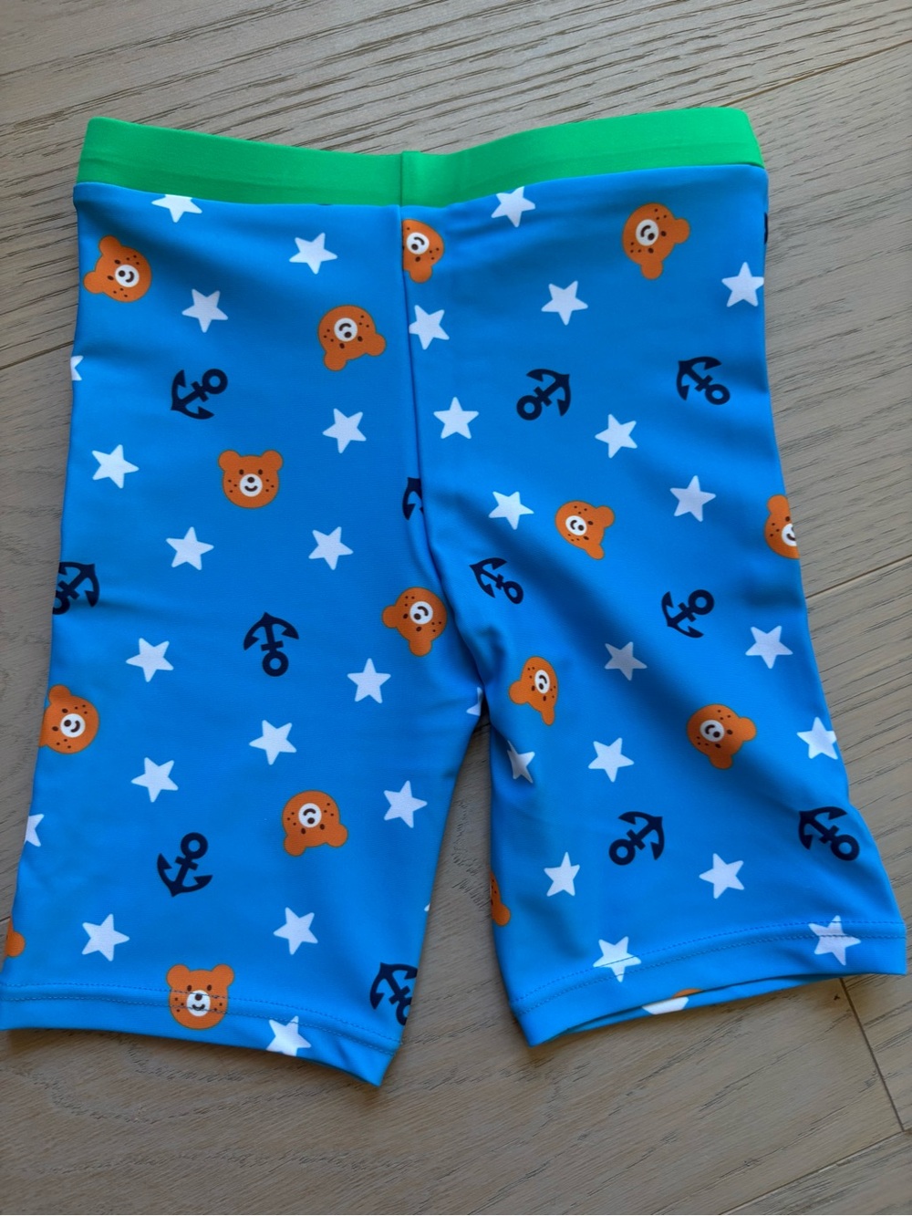Miki house Kids Blue Bear & Anchor Swim Trunks with Green Waistband